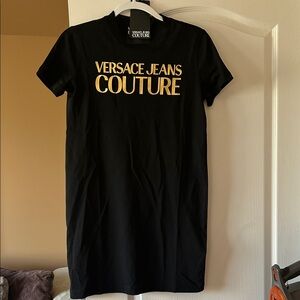 Versace Jeans Collection Black T-Shirt  Dress with Gold Logo